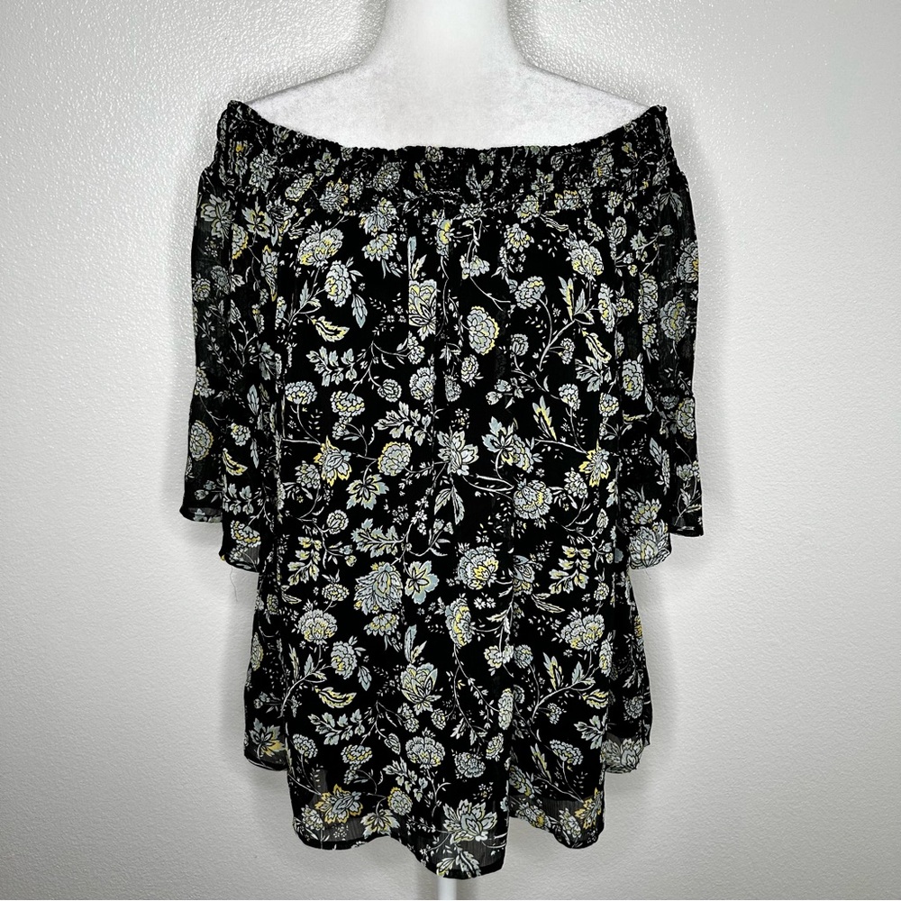 Torrid Womens Black Floral Chiffon Off The Shoulder Boho Top Plus Size 1/ 1X